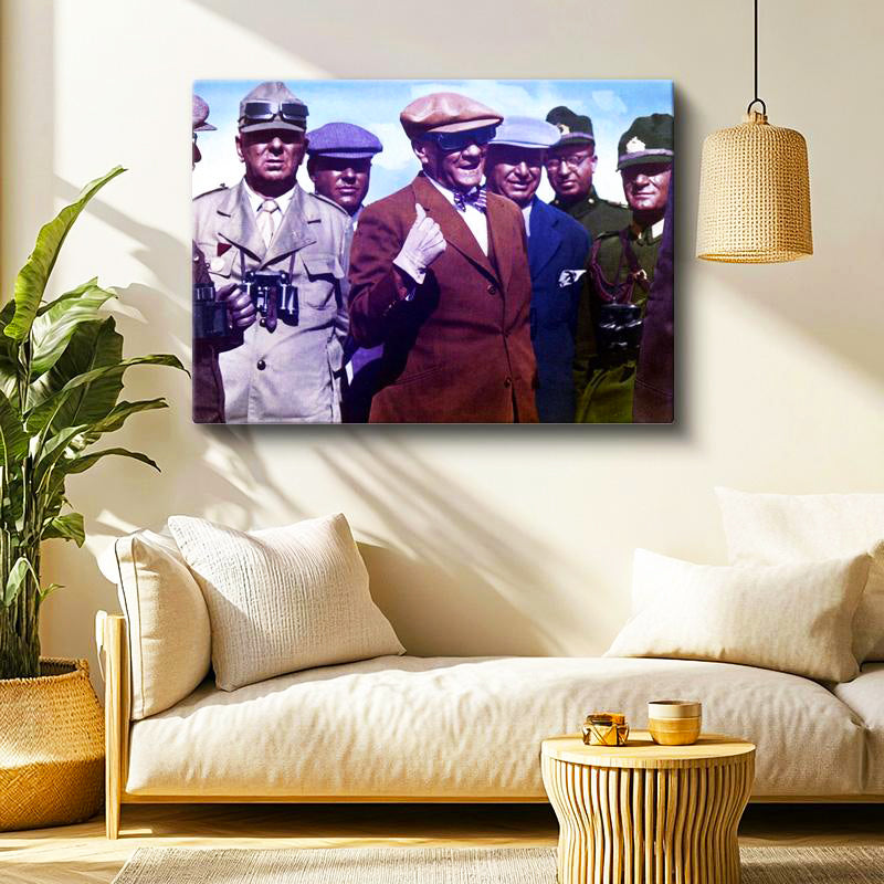 Yatay Kanvas Tablo Atatürk Gözlüklü Ve Kasketli Atatürk Tablosu Ev Ofis Duvar Dekoru