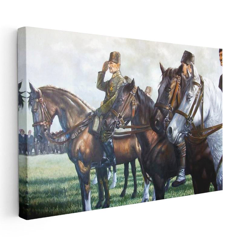 Yatay Kanvas Tablo Atatürk Atlı Birlik Selam Atatürk Tablosu Ev Ofis Duvar Dekoru