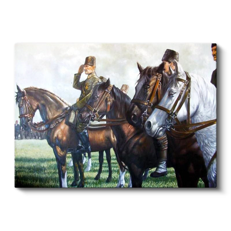 Yatay Kanvas Tablo Atatürk Atlı Birlik Selam Atatürk Tablosu Ev Ofis Duvar Dekoru