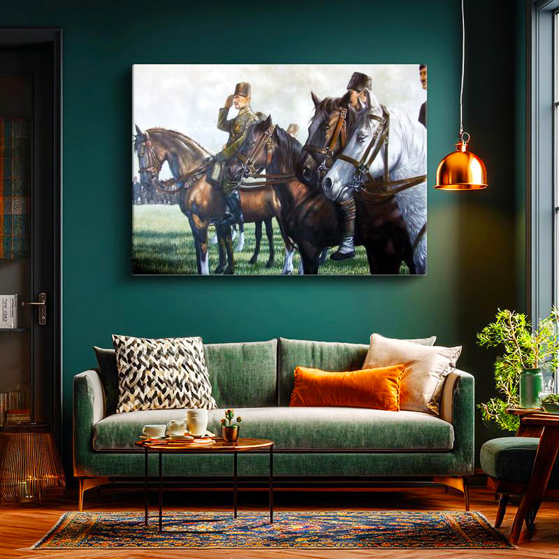 Yatay Kanvas Tablo Atatürk Atlı Birlik Selam Atatürk Tablosu Ev Ofis Duvar Dekoru