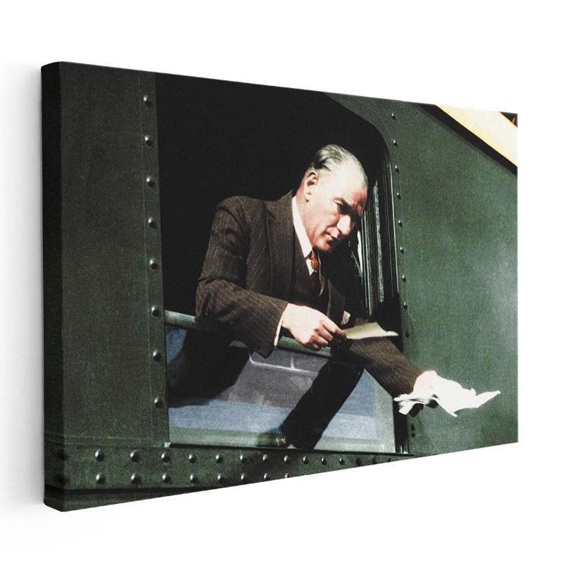 Yatay Kanvas Tablo Atatürk Tren Penceresi Atatürk Tablosu Ev Ofis Duvar Dekoru