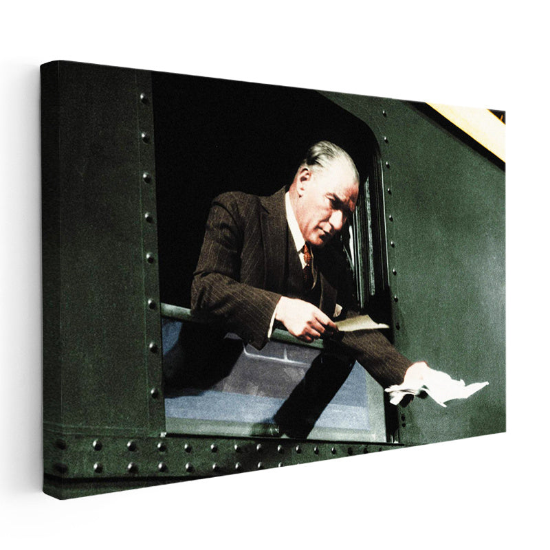 Yatay Kanvas Tablo Atatürk Tren Penceresi Atatürk Tablosu Ev Ofis Duvar Dekoru