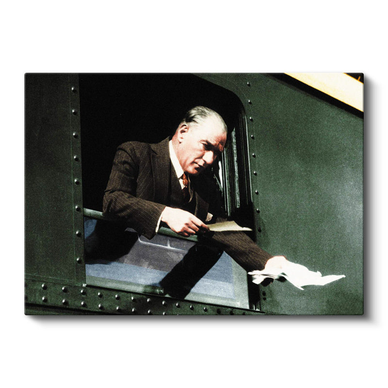 Yatay Kanvas Tablo Atatürk Tren Penceresi Atatürk Tablosu Ev Ofis Duvar Dekoru