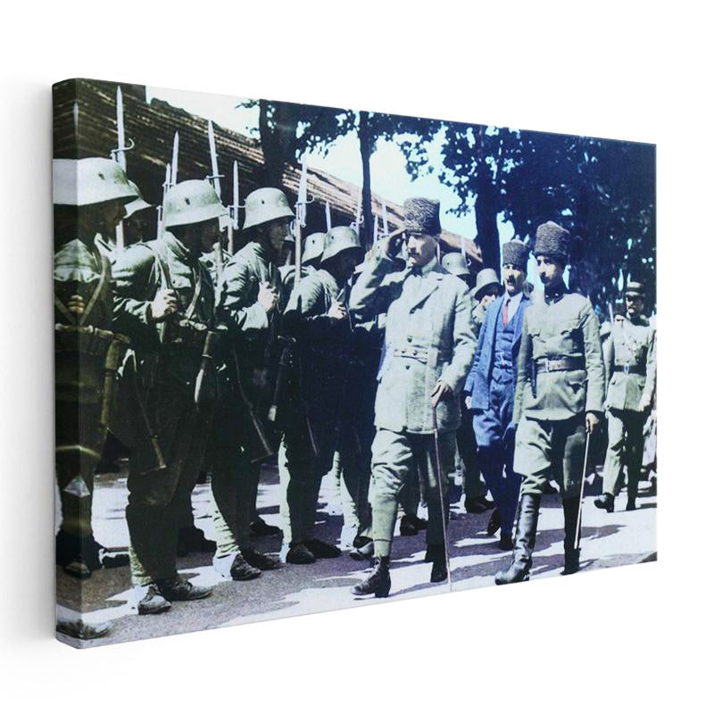 Yatay Kanvas Tablo Atatürk Askeri Tören Teftiş Atatürk Tablosu Ev Ofis Duvar Dekoru