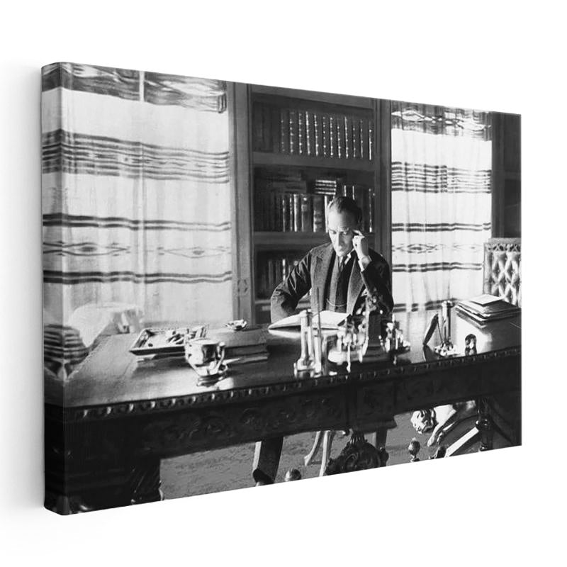 Yatay Kanvas Tablo Atatürk Kütüphane Çalışma Atatürk Tablosu Ev Ofis Duvar Dekoru