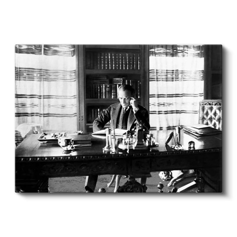 Yatay Kanvas Tablo Atatürk Kütüphane Çalışma Atatürk Tablosu Ev Ofis Duvar Dekoru