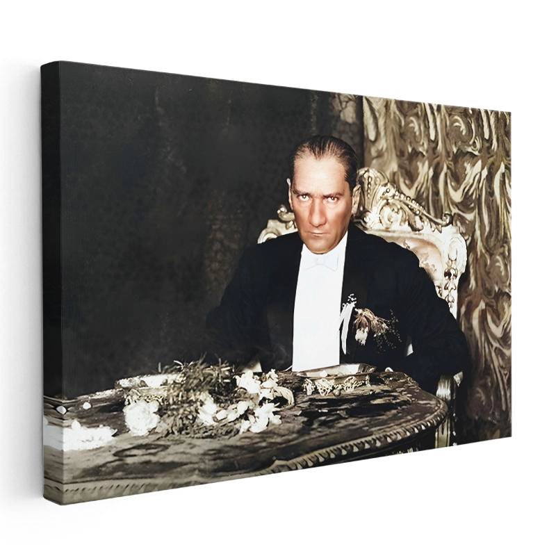 Yatay Kanvas Tablo Atatürk Yemek Masası Atatürk Tablosu Ev Ofis Duvar Dekoru