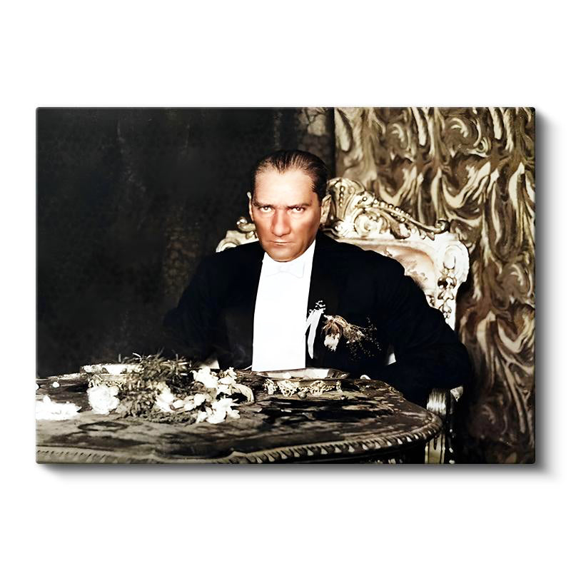 Yatay Kanvas Tablo Atatürk Yemek Masası Atatürk Tablosu Ev Ofis Duvar Dekoru
