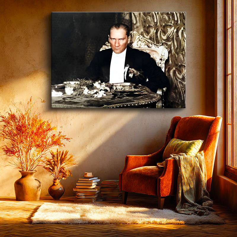 Yatay Kanvas Tablo Atatürk Yemek Masası Atatürk Tablosu Ev Ofis Duvar Dekoru