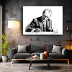 Yatay Kanvas Tablo Atatürk Çizim Yazı Yazarken Atatürk Tablosu Ev Ofis Duvar Dekoru