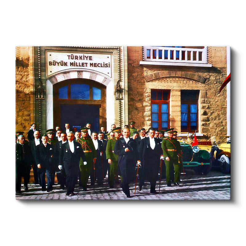 Yatay Kanvas Tablo Atatürk Ve Heyet Meclis Çıkışı Atatürk Tablosu Ev Ofis Duvar Dekoru