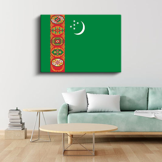 Türkmenistan Bayrağı - Kanvas Tablo