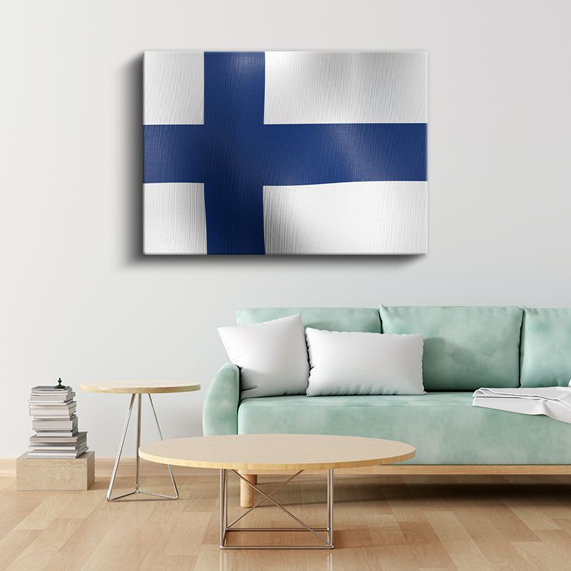 Finlandiya Bayrağı - Dalgalı Görünüm Kanvas Tablo