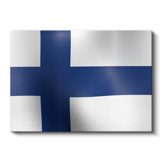 Finlandiya Bayrağı - Dalgalı Görünüm Kanvas Tablo