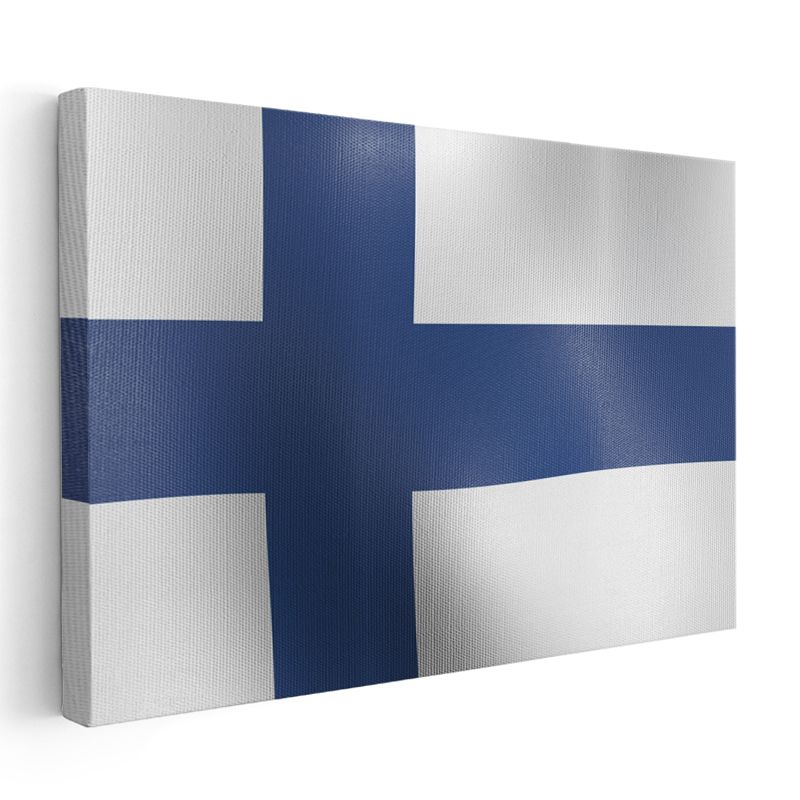Finlandiya Bayrağı - Dalgalı Görünüm Kanvas Tablo