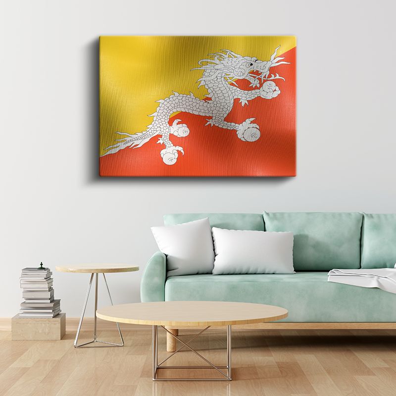 Bhutan Bayrağı - Dalgalı Görünüm Kanvas Tablo