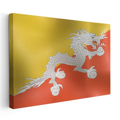 Bhutan Bayrağı - Dalgalı Görünüm Kanvas Tablo