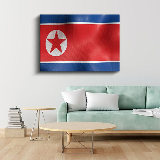 Kuzey Kore Bayrağı - Dalgalı Görünüm Kanvas Tablo
