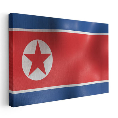 Kuzey Kore Bayrağı - Dalgalı Görünüm Kanvas Tablo