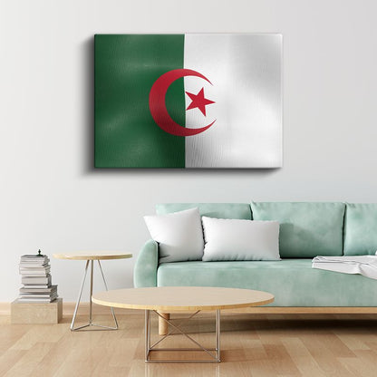 Cezayir Bayrağı - Dalgalı Görünüm Kanvas Tablo