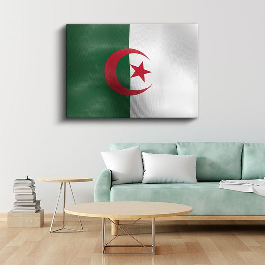 Cezayir Bayrağı - Dalgalı Görünüm Kanvas Tablo
