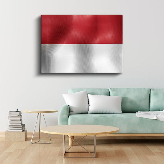 Endonezya Bayrağı - Dalgalı Görünüm Kanvas Tablo