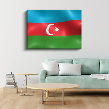 Azerbaycan Bayrağı - Dalgalı Görünüm Kanvas Tablo