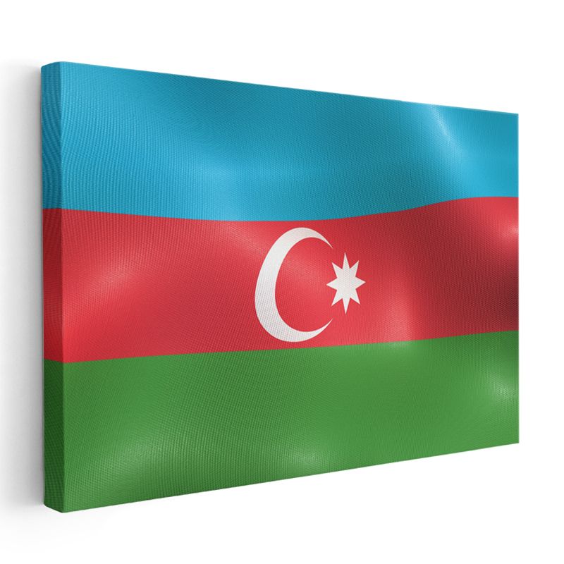 Azerbaycan Bayrağı - Dalgalı Görünüm Kanvas Tablo