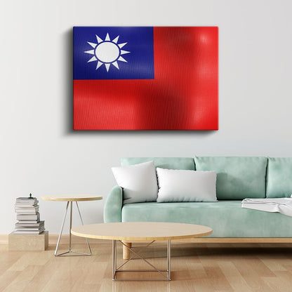 Tayvan Bayrağı - Dalgalı Görünüm Kanvas Tablo