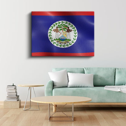 Belize Bayrağı - Dalgalı Görünüm Kanvas Tablo