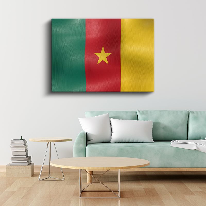 Kamerun Bayrağı - Dalgalı Görünüm Kanvas Tablo