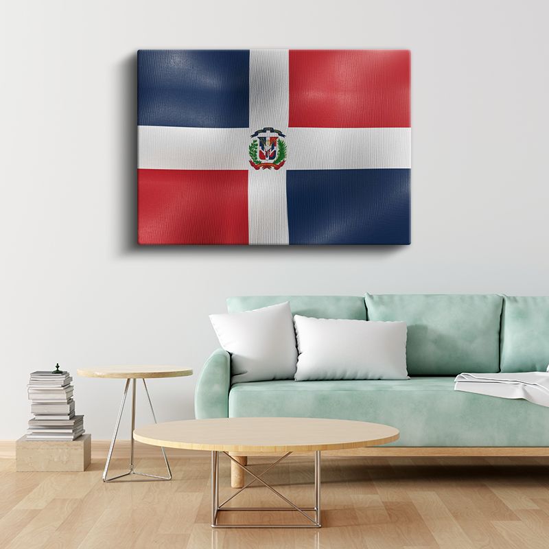 Dominik Cumhuriyeti Bayrağı - Dalgalı Görünüm Kanvas Tablo