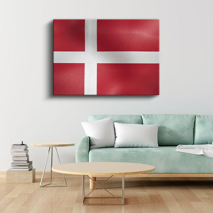 Danimarka Bayrağı - Dalgalı Görünüm Kanvas Tablo