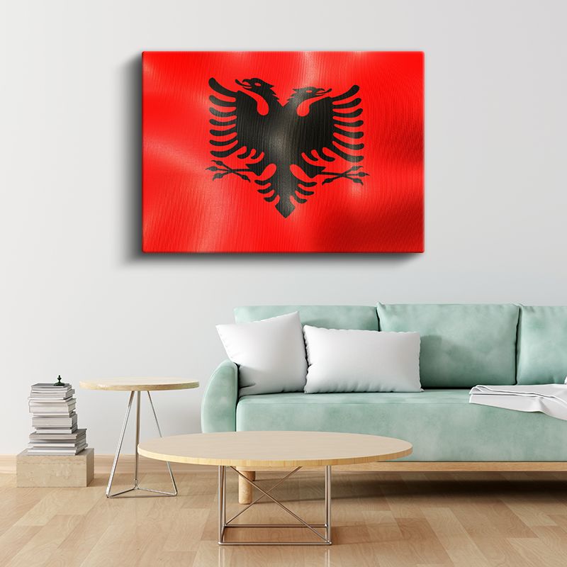 Arnavutluk Bayrağı - Dalgalı Görünüm Kanvas Tablo