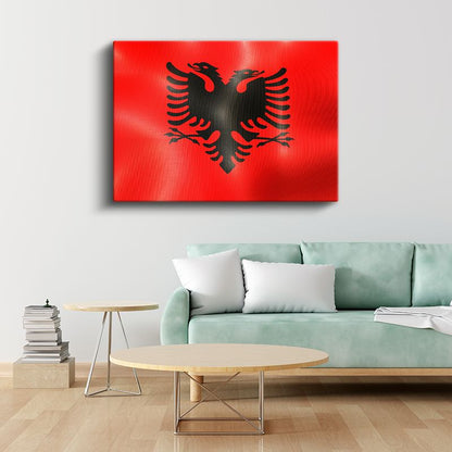 Arnavutluk Bayrağı - Dalgalı Görünüm Kanvas Tablo
