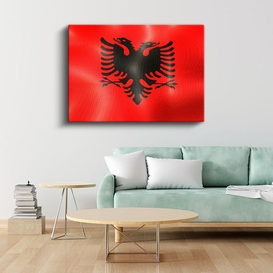 Arnavutluk Bayrağı - Dalgalı Görünüm Kanvas Tablo