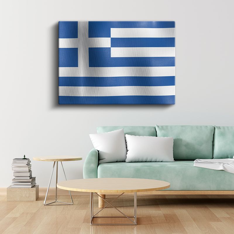 Yunanistan Bayrağı - Dalgalı Görünüm Kanvas Tablo