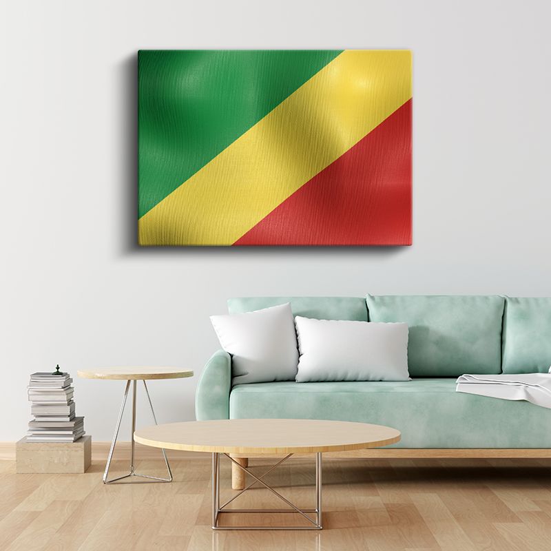 Kongo Cumhuriyeti Bayrağı - Dalgalı Görünüm Kanvas Tablo