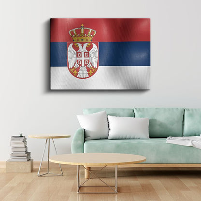 Sırbistan Bayrağı - Dalgalı Görünüm Kanvas Tablo