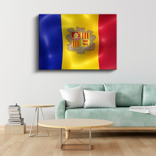 Andorra Bayrağı - Dalgalı Görünüm Kanvas Tablo