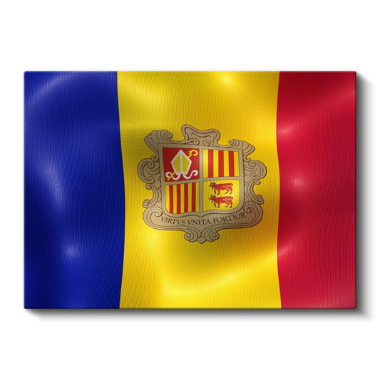 Andorra Bayrağı - Dalgalı Görünüm Kanvas Tablo