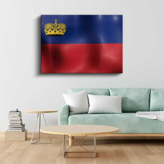 Liechtenstein Bayrağı - Dalgalı Görünüm Kanvas Tablo