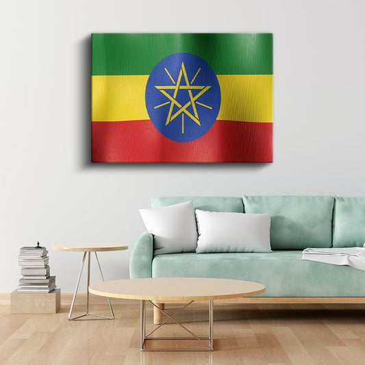 Etiyopya Bayrağı - Dalgalı Görünüm Kanvas Tablo