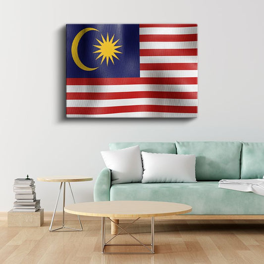 Malezya Bayrağı - Dalgalı Görünüm Kanvas Tablo