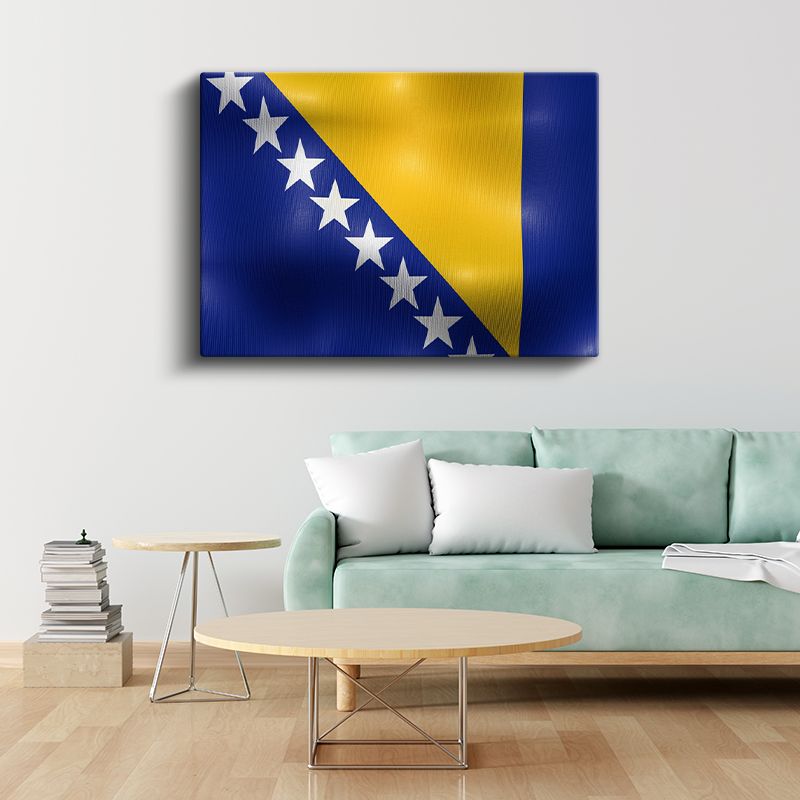 Bosna Hersek Bayrağı - Dalgalı Görünüm Kanvas Tablo