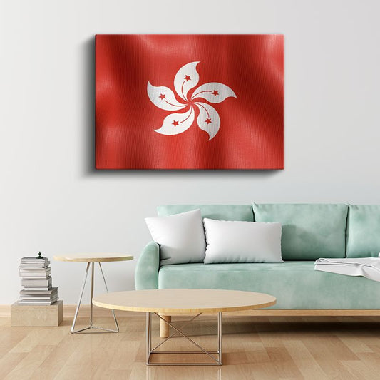 Hong Kong Bayrağı - Dalgalı Görünüm Kanvas Tablo