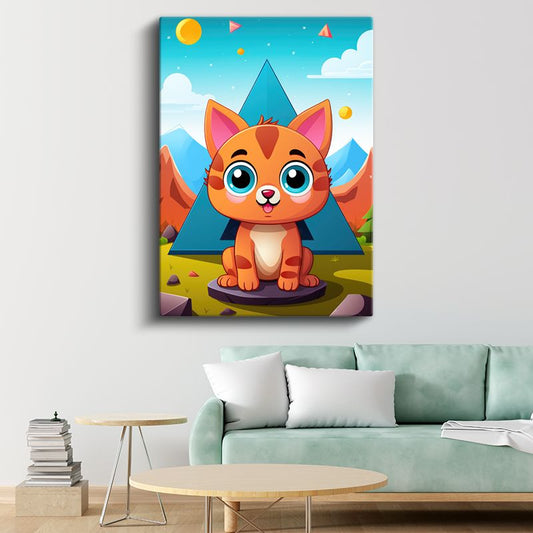Neşeli Kedi Yavrusu - Renkli Dünyasında Sevimli Dostumuz Kanvas Tablo