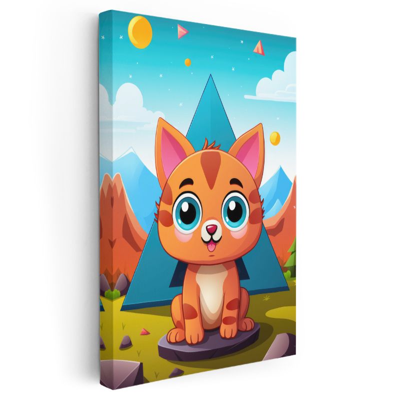 Neşeli Kedi Yavrusu - Renkli Dünyasında Sevimli Dostumuz Kanvas Tablo