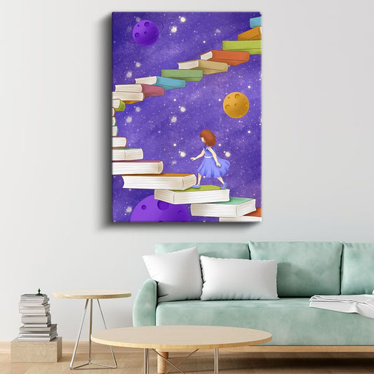 Kitap Merdiveni - Hayal Dünyasına Yolculuk Kanvas Tablo