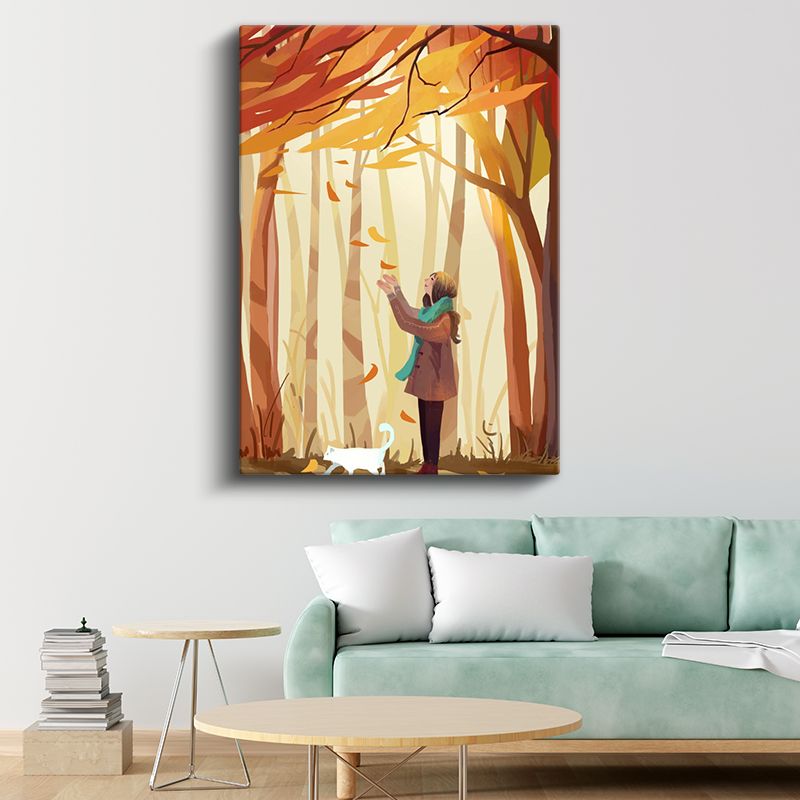 Sonbahar Macerası - Yaprak Dansı ve Minik Dostlar Kanvas Tablo